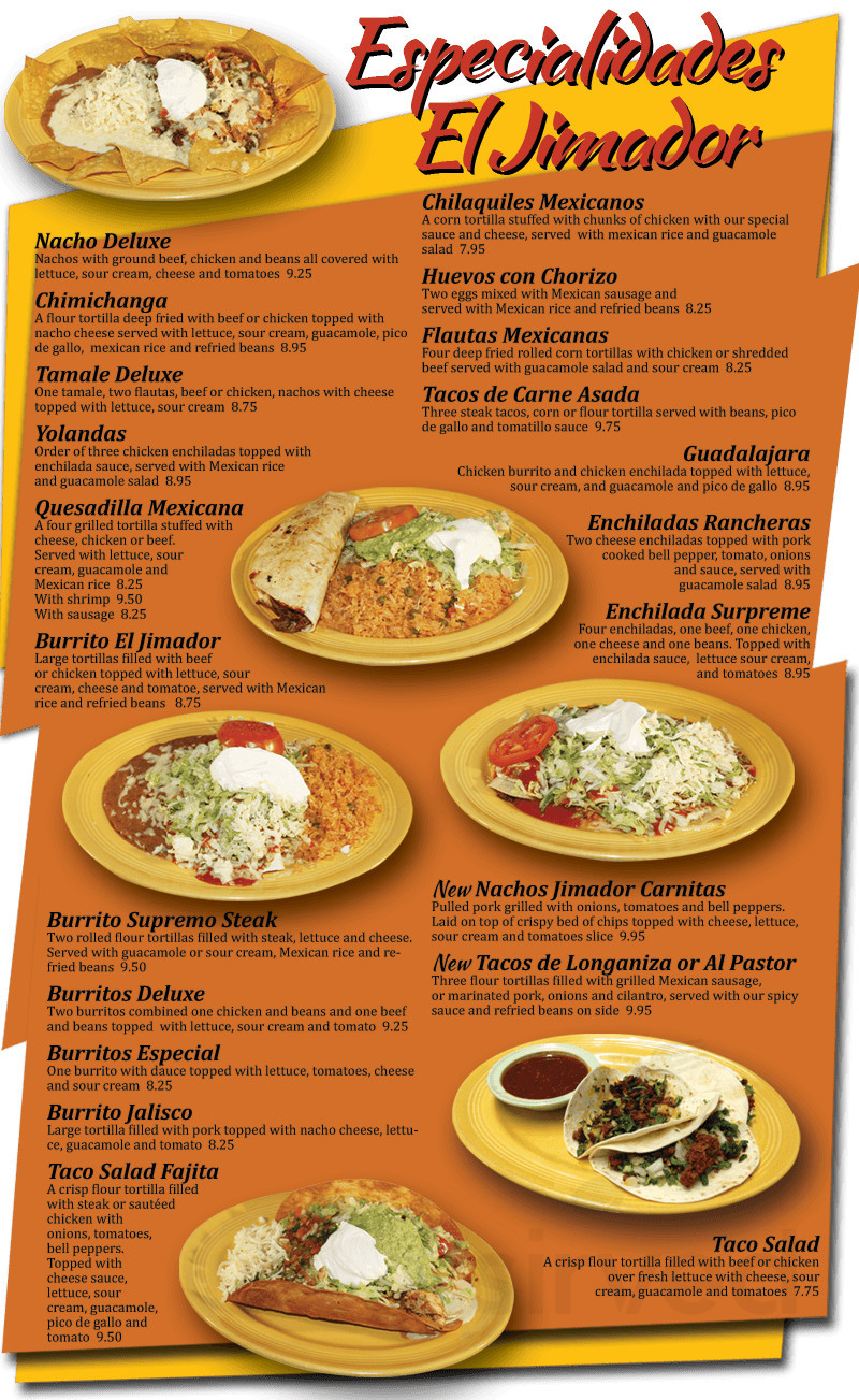 Menu for El Jimador Mexican Restaurant in Jefferson City, Missouri