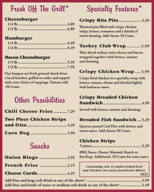 Rita's Dairy Bar menu in Grand Rapids, Ohio, USA