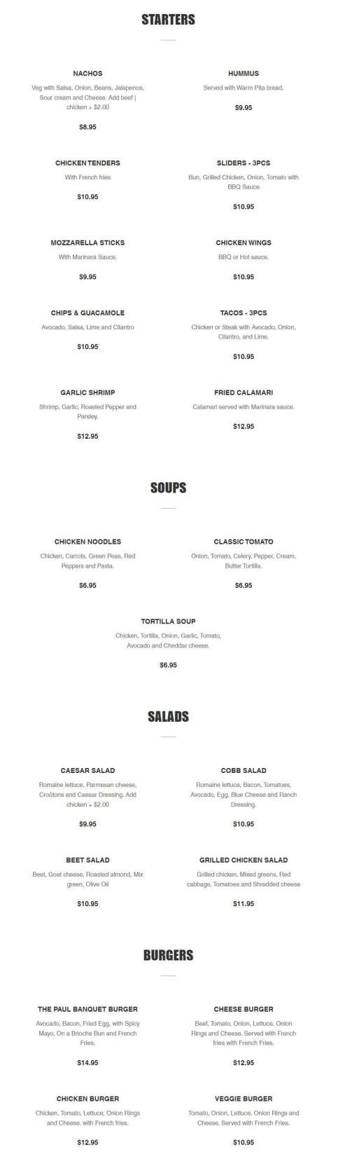 Paul Bar NYC menu in New York, New York, USA