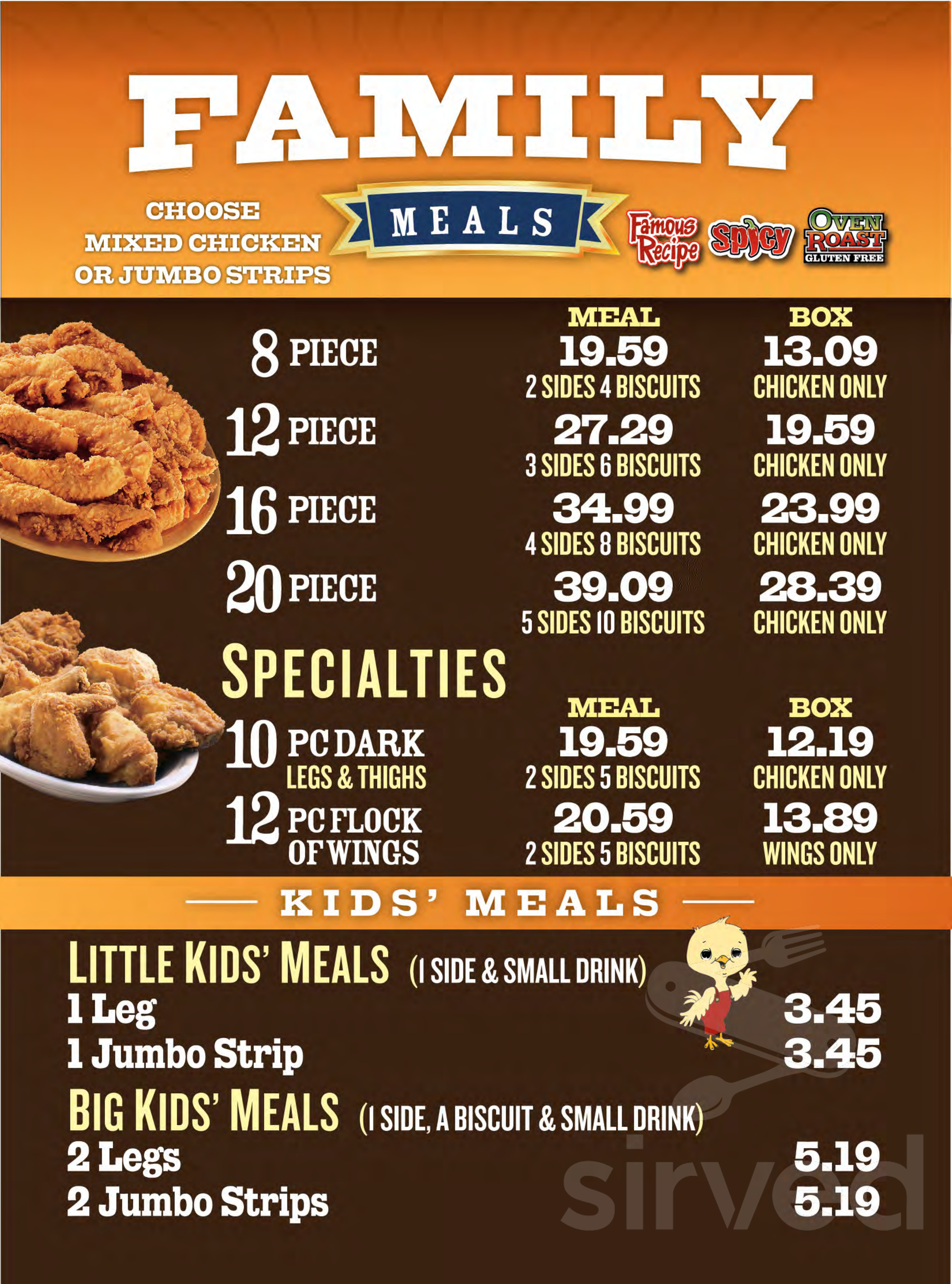 Menu Maysville KY s Lee s Famous Recipe Chicken Sirved
