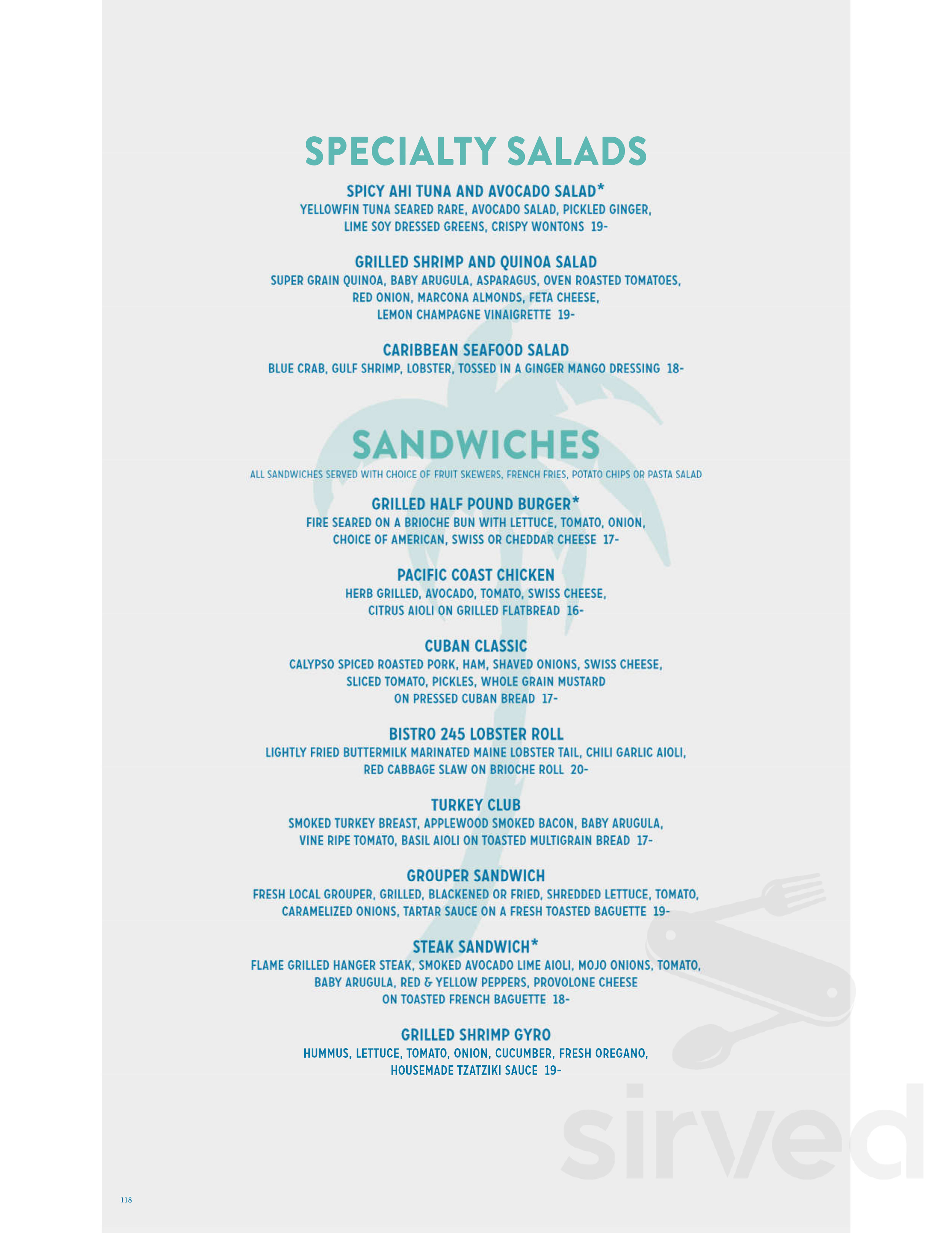 Menu - Key West FL's Bistro 245 | Sirved