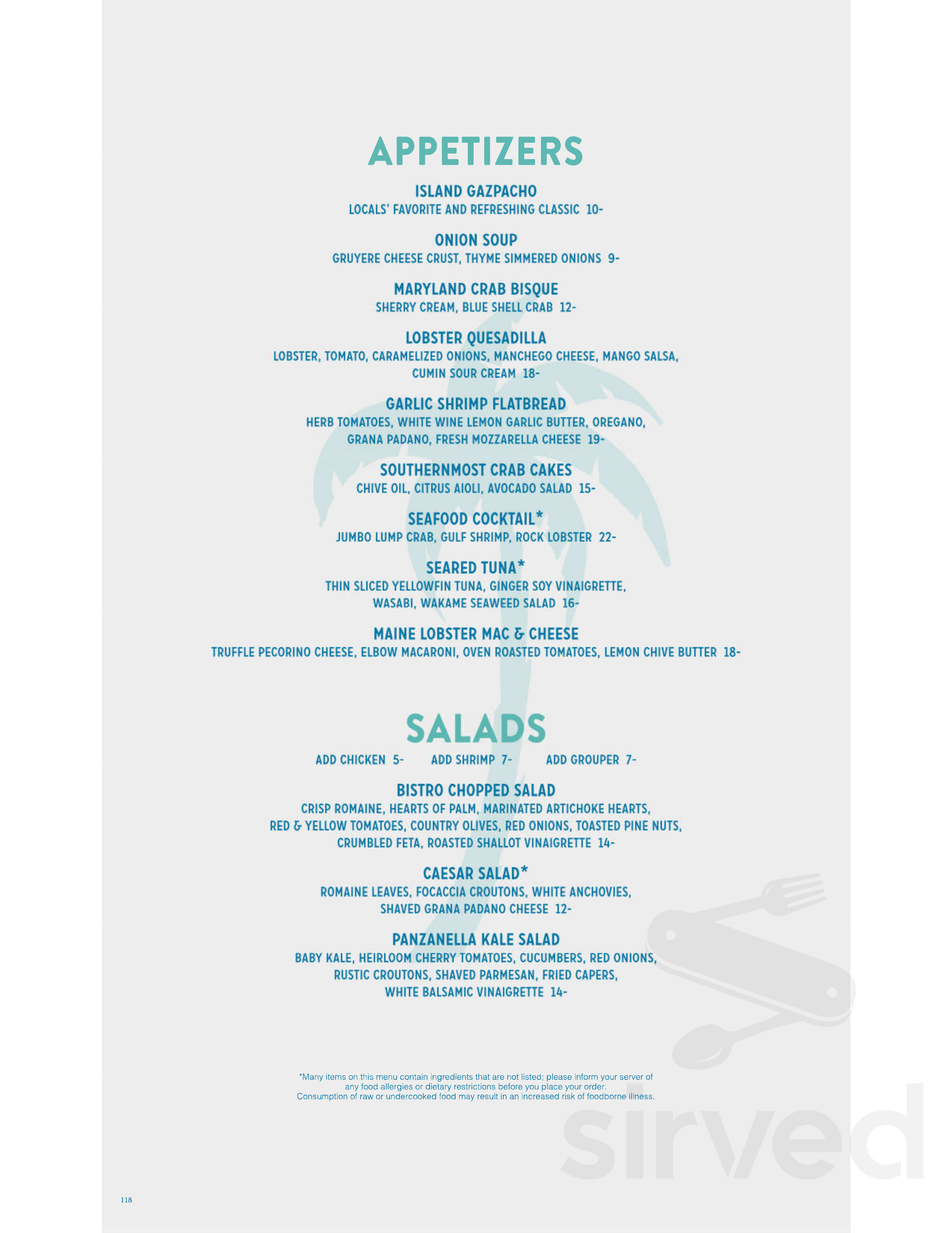 Menu - Key West FL's Bistro 245 | Sirved