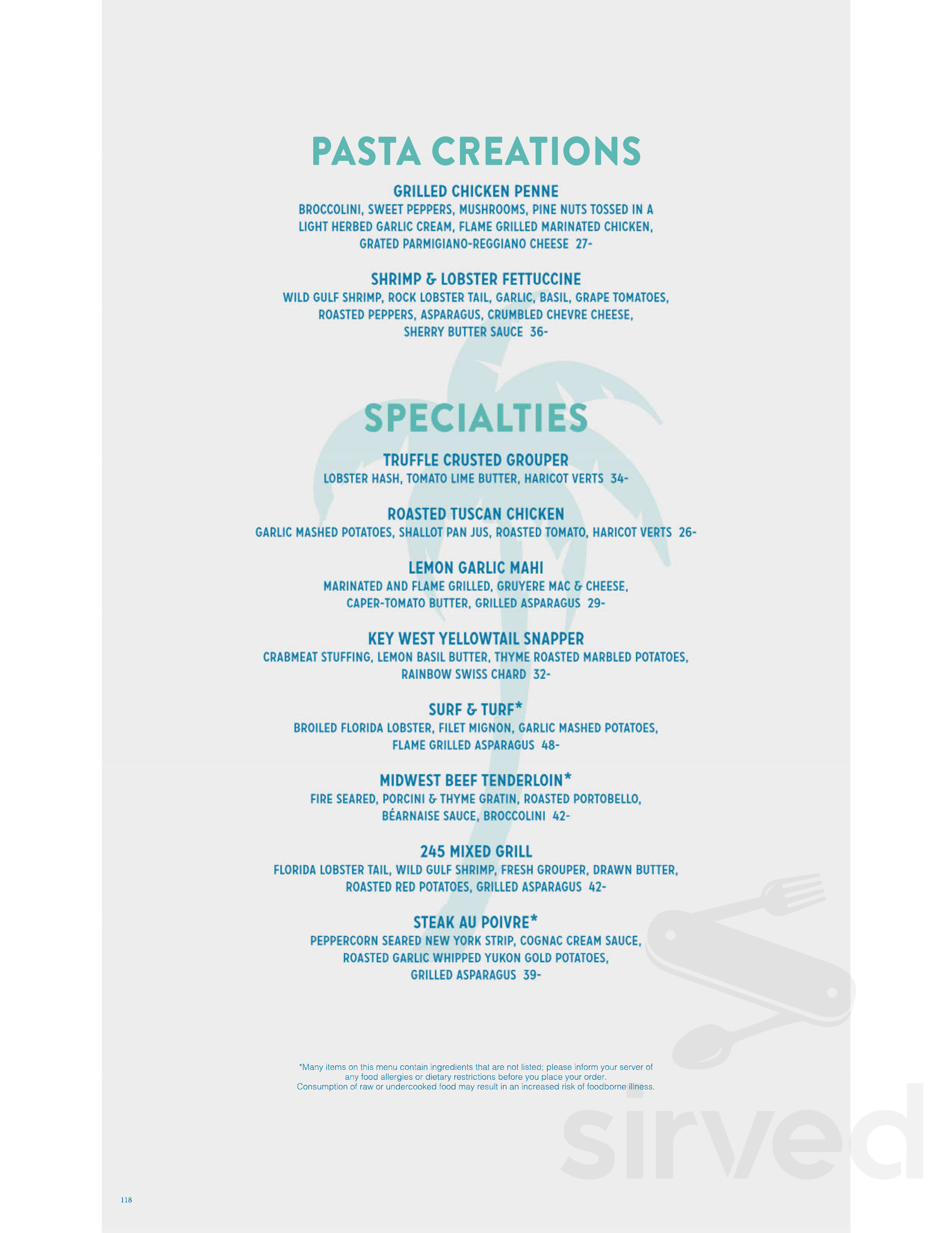 Menu - Key West FL's Bistro 245 | Sirved
