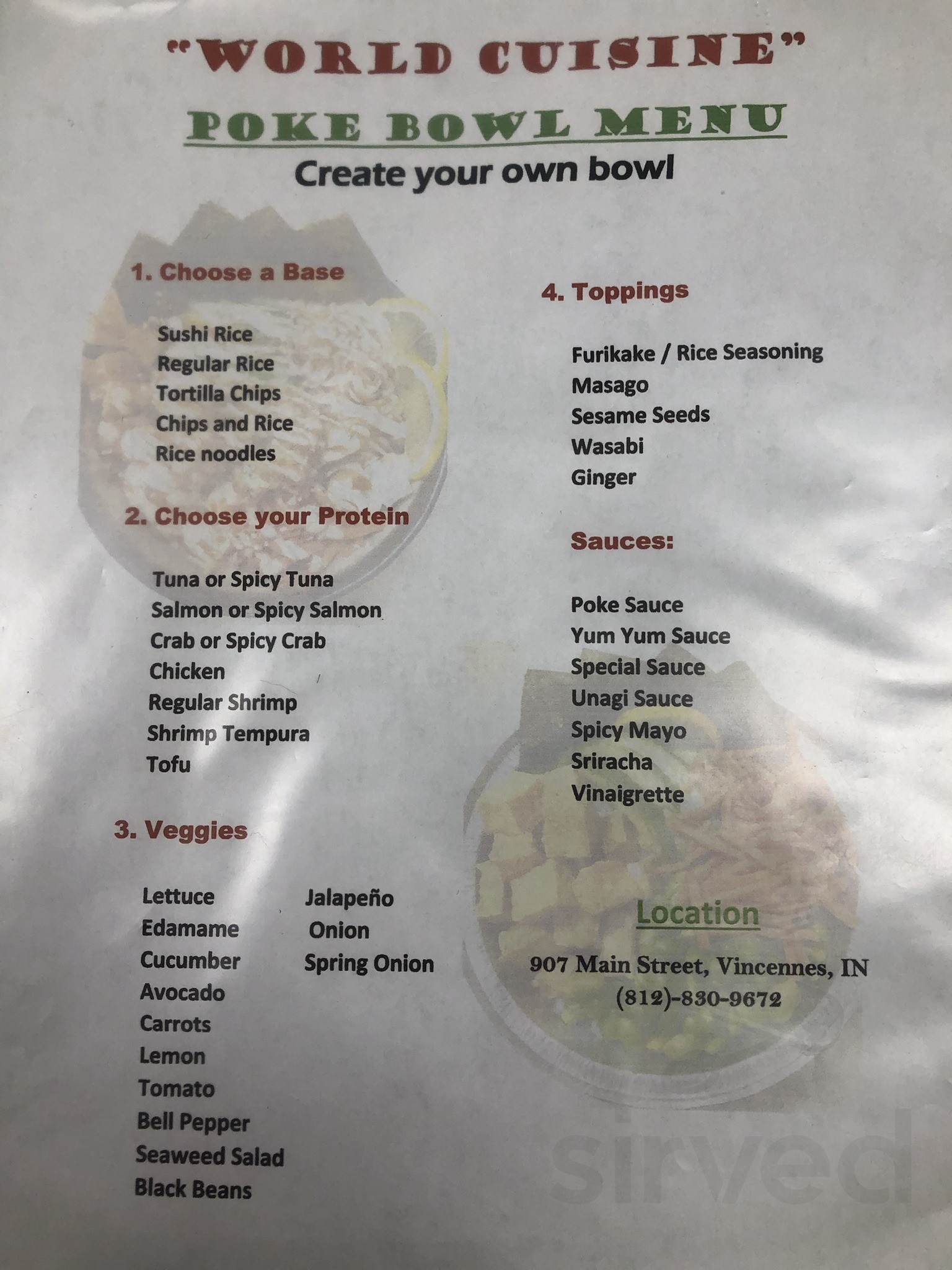 Asian Market/World Cuisine menu in Vincennes, Indiana, USA