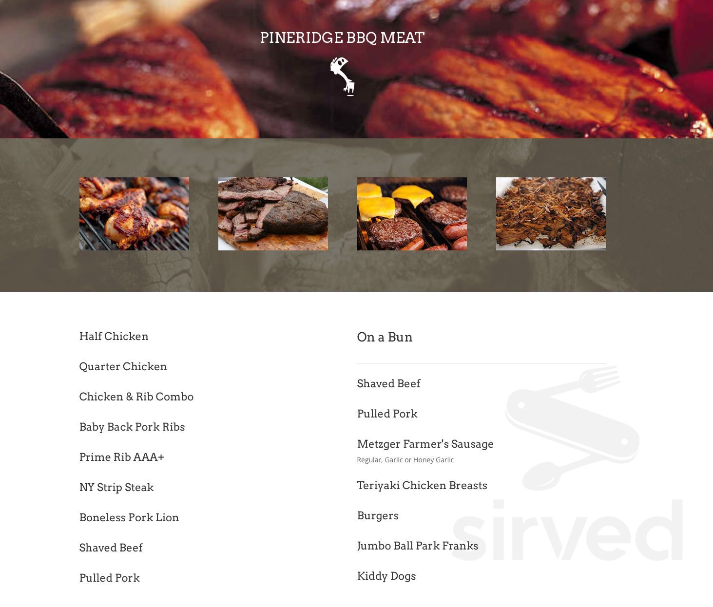 Pineridge BBQ Catering Company menu in Hensall, Ontario