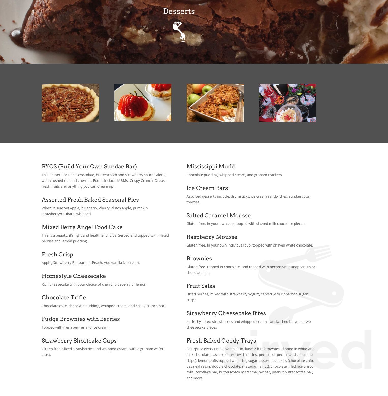 Pineridge BBQ Catering Company dessert menu in Hensall, Ontario