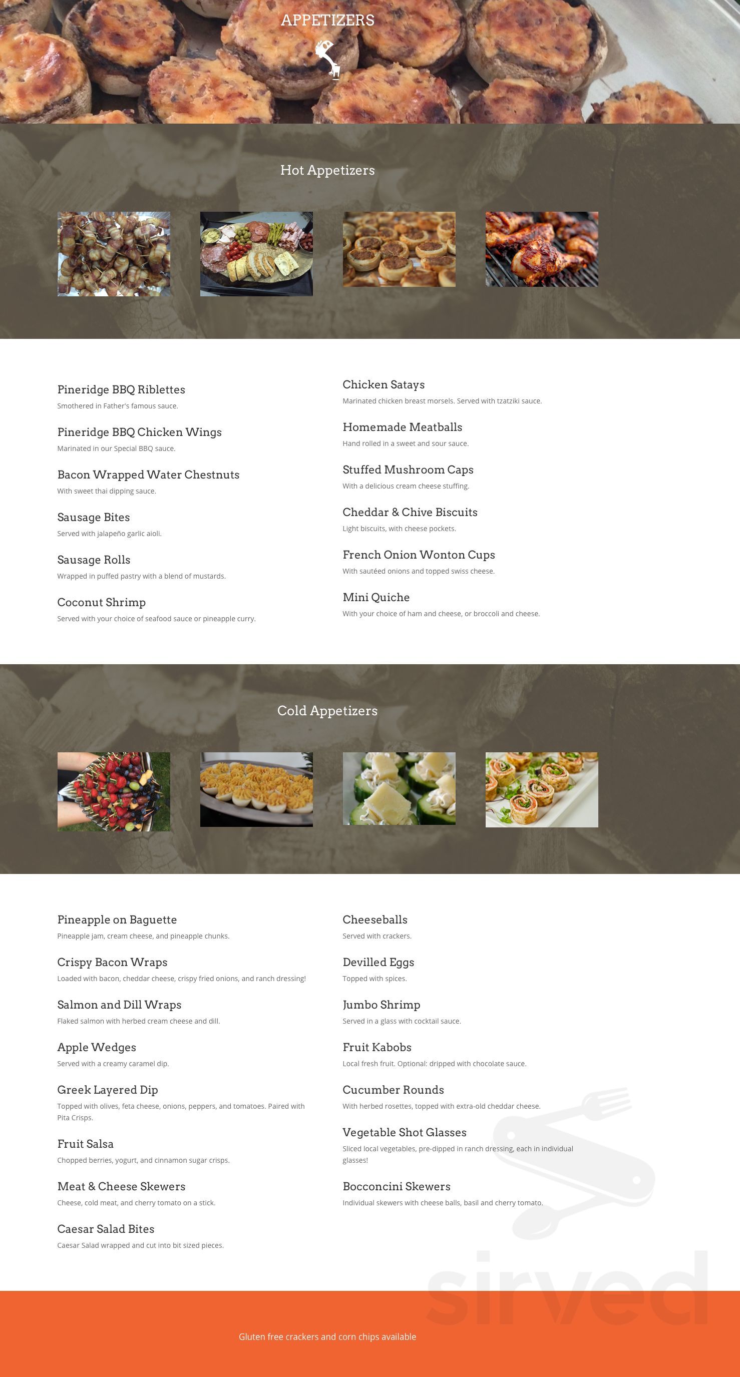 Pineridge BBQ Catering Company menu in Hensall, Ontario