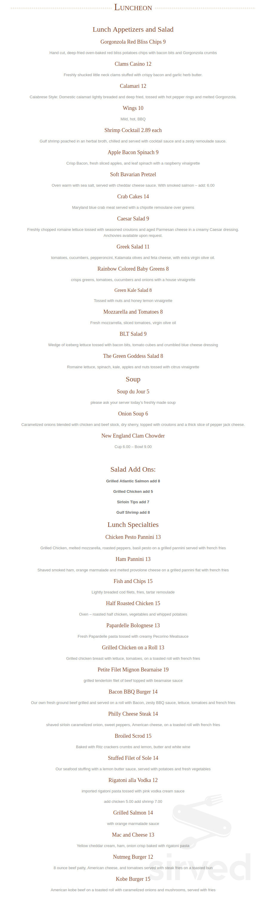 Nutmeg Restaurant and Banquet menu in East Windsor, Connecticut, USA