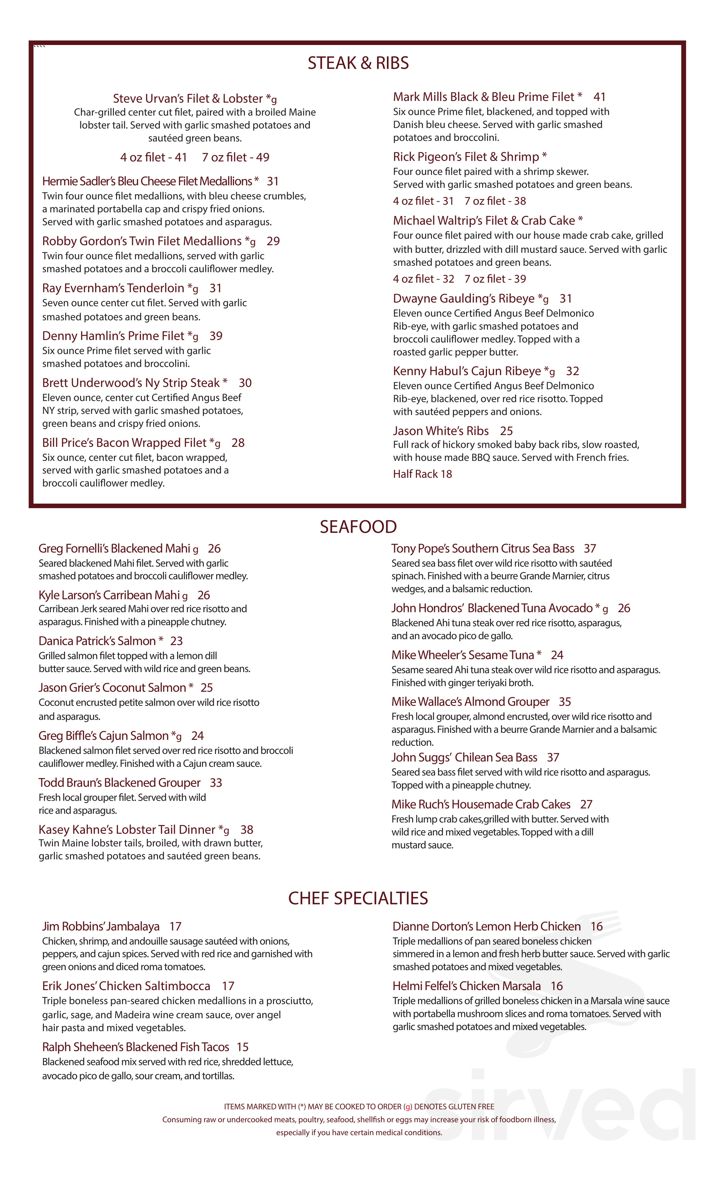 Menu - Charlotte NC's Red Rocks Cafe: Birkdale Village | Sirved