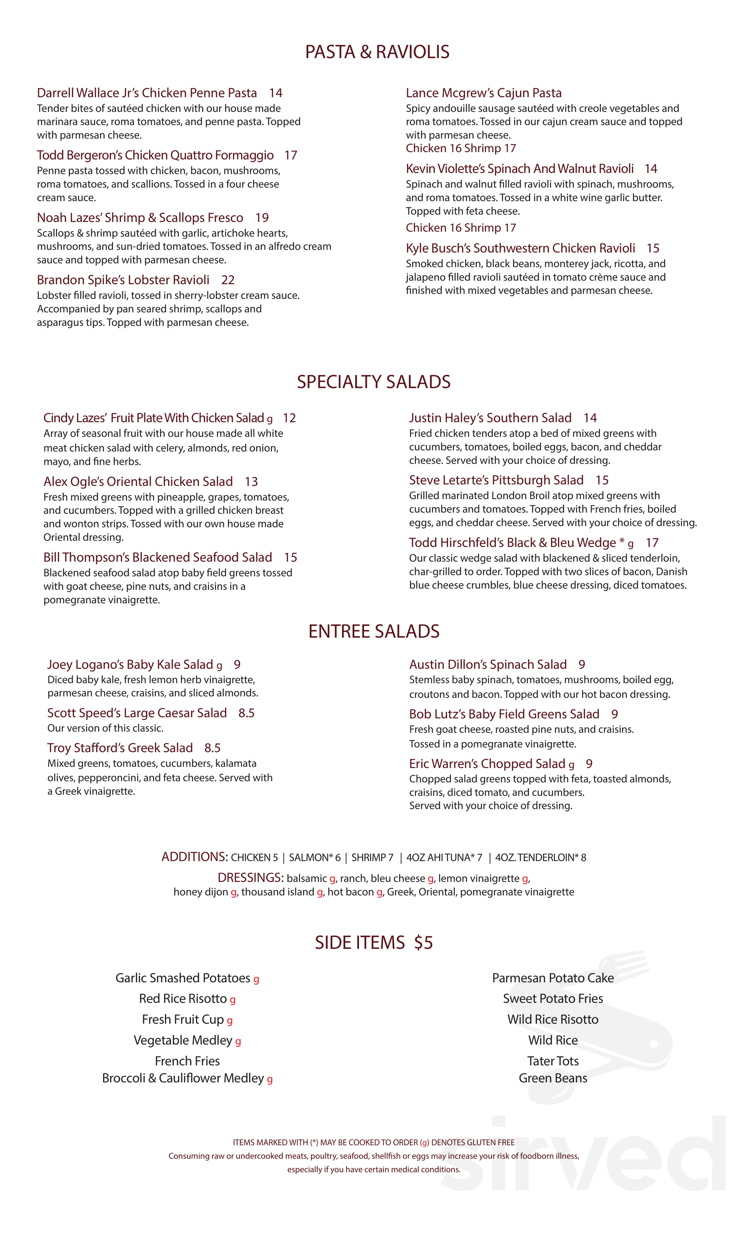 Menu - Charlotte NC's Red Rocks Cafe: Birkdale Village | Sirved