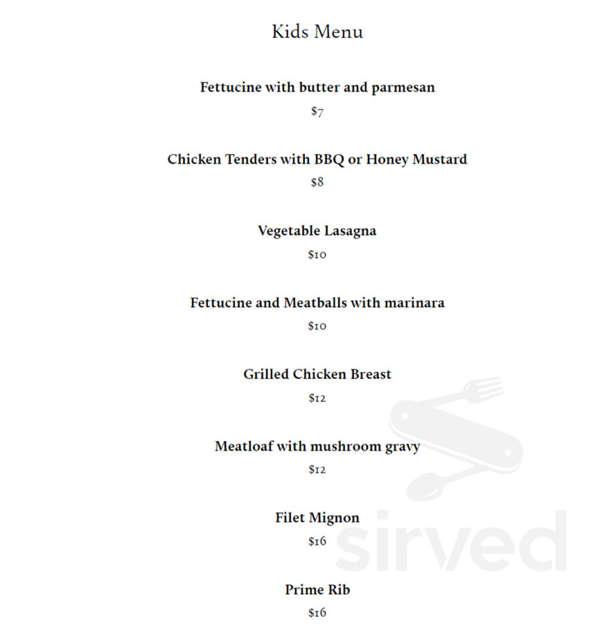 Menu for The Tobacco Company Restaurant in Richmond, VA