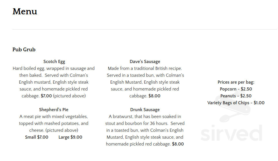 Menu for Highlander A British Pub in North Augusta, SC | Sirved