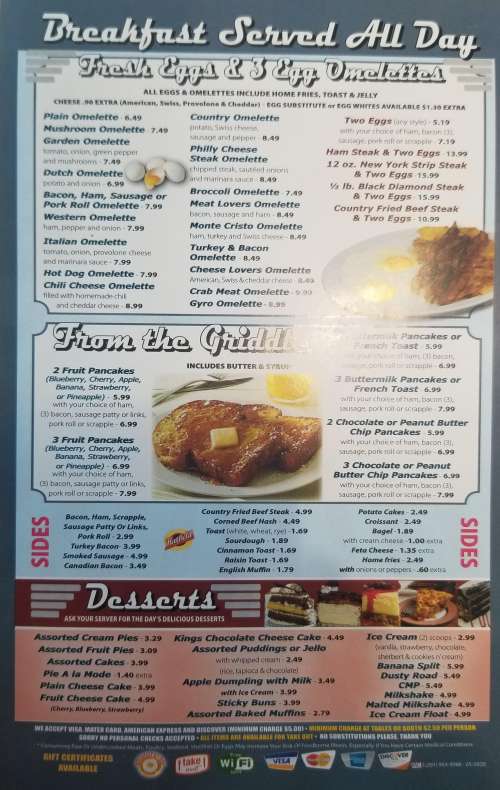 Americana Diner menu in Bechtelsville, Pennsylvania, USA