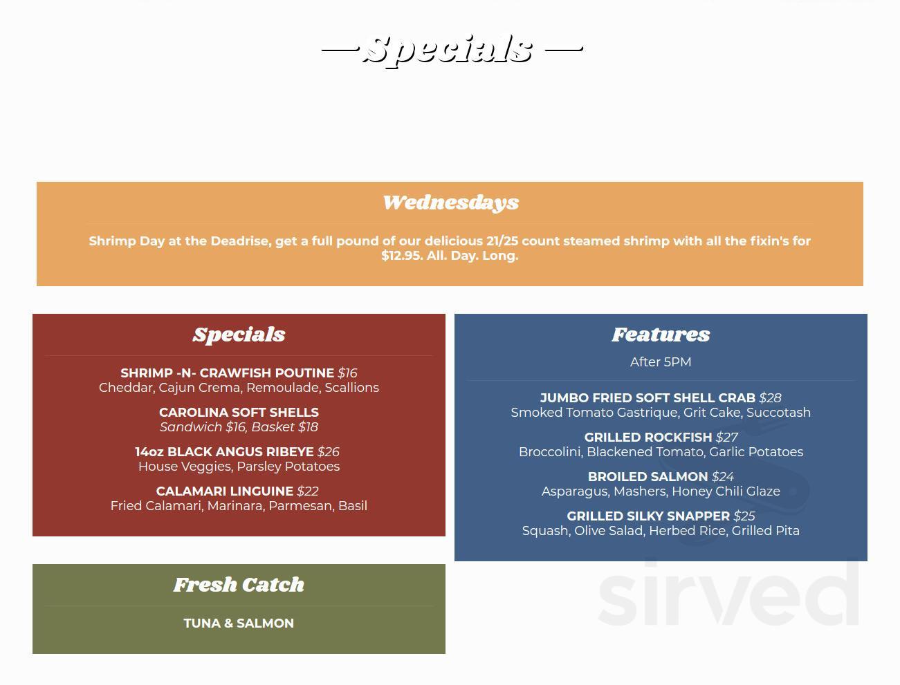Menu for The Deadrise in Hampton, VA | Sirved
