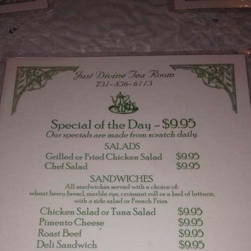 Just Divine Tea Room menu in Halls, Tennessee, USA