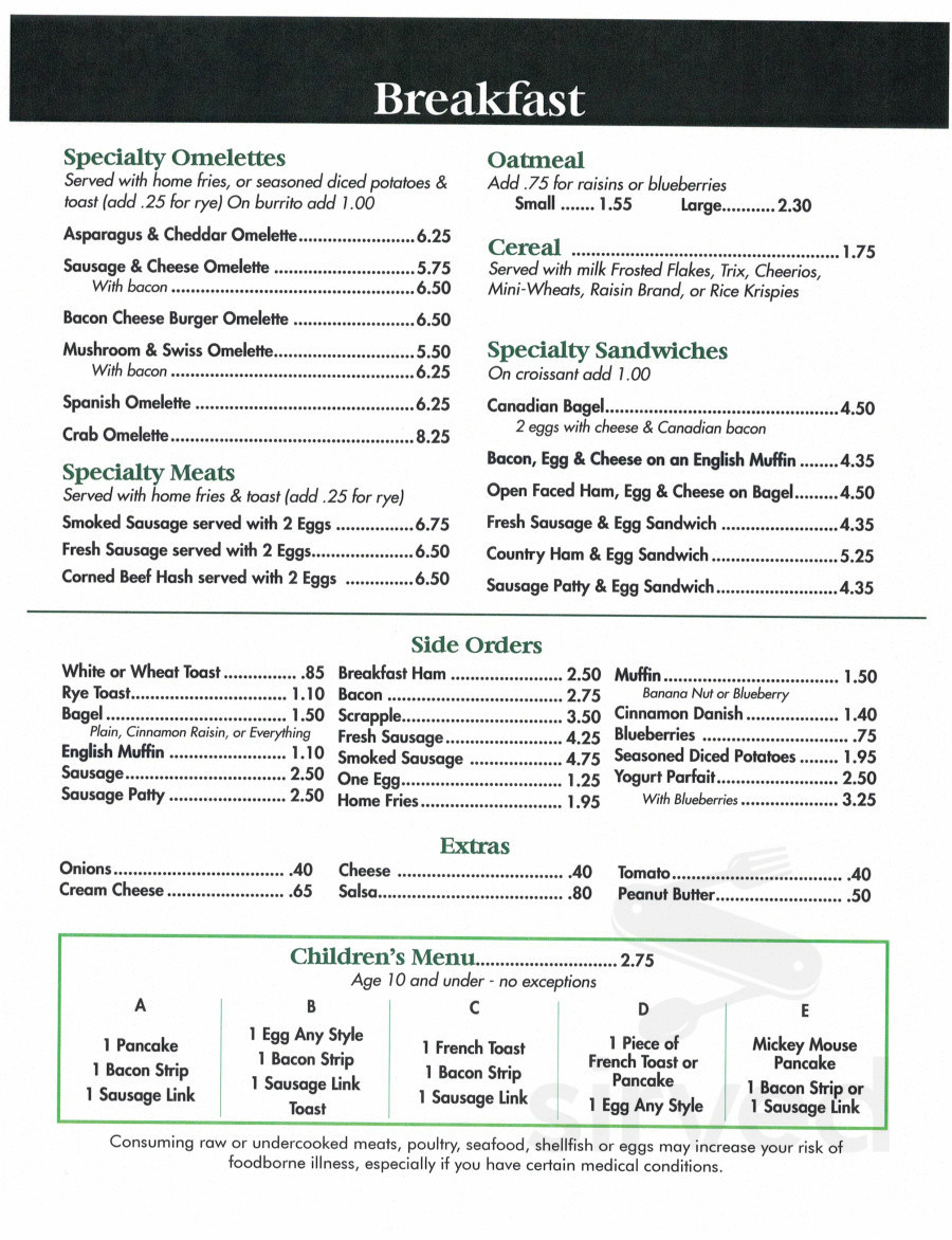 Mary Jane's Restaurant breakfast menu in York, Pennsylvania