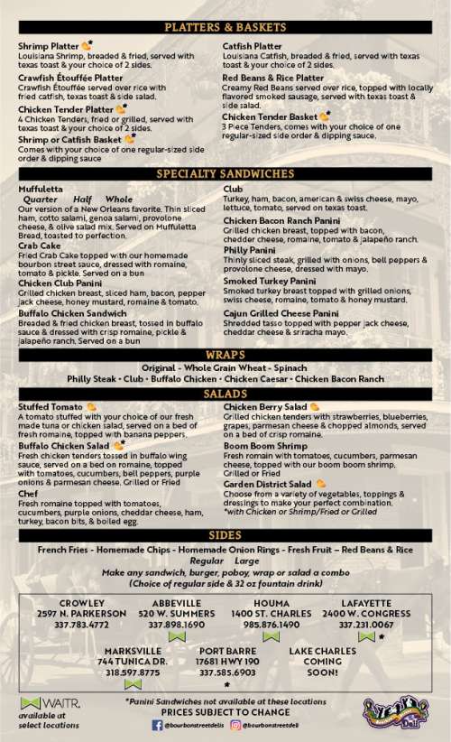 Bourbon Street Deli menu in Abbeville, Louisiana, USA