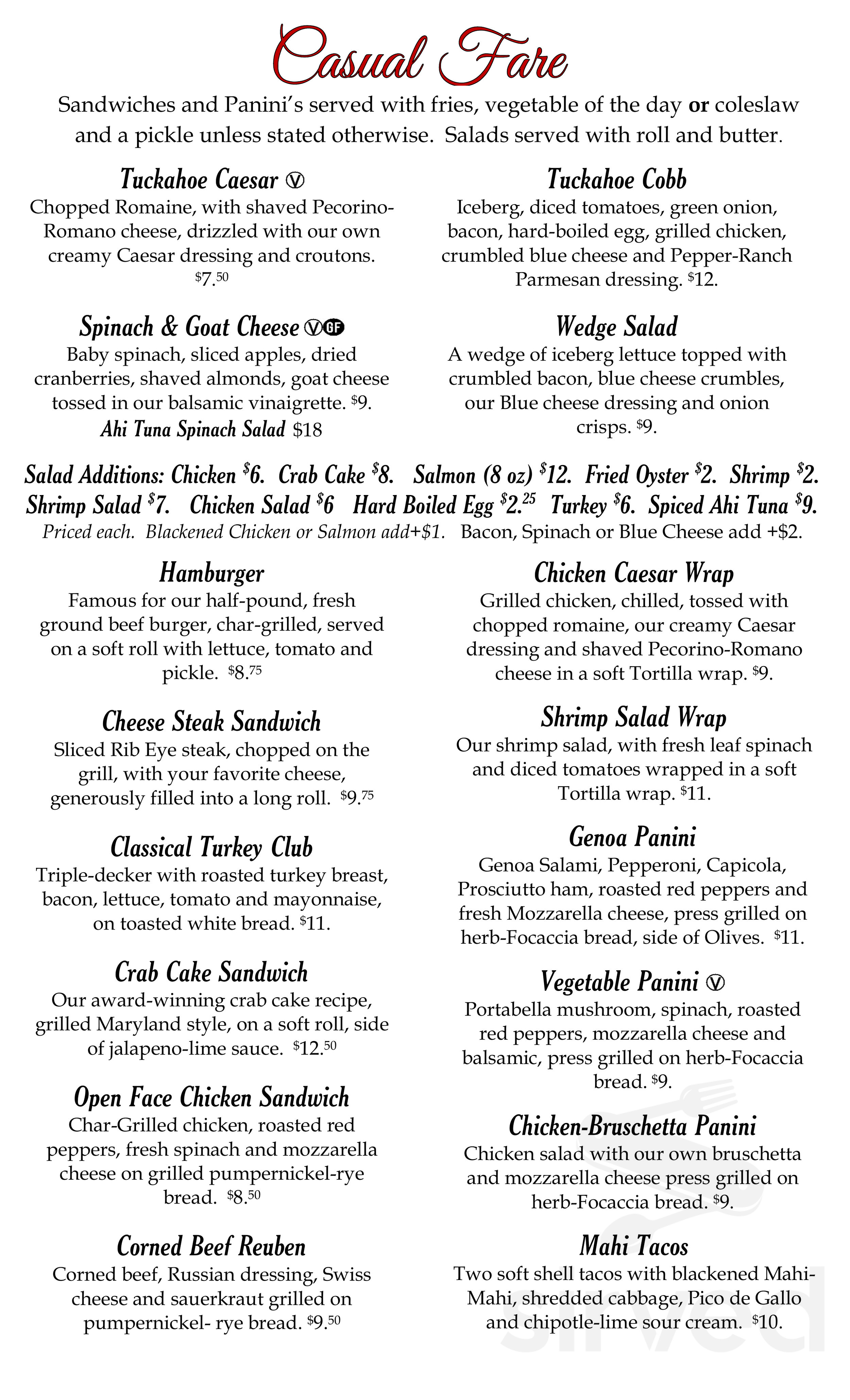 Tuckahoe Inn menus in Marmora, New Jersey, United States