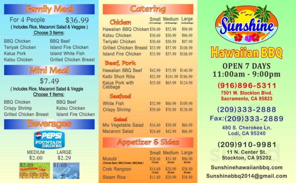 Sunshine BBQ Express menu in Sacramento, California, USA