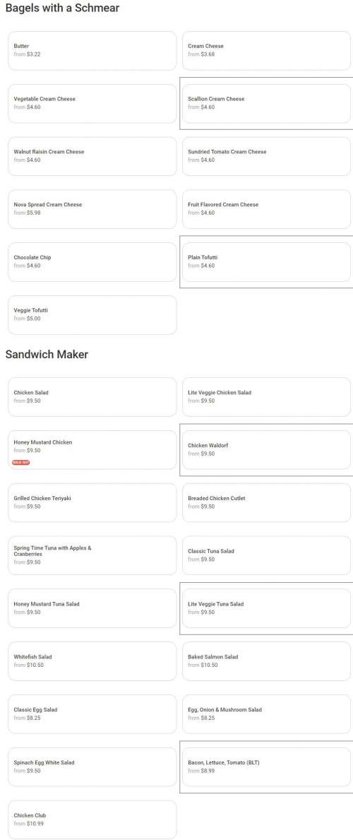 Bagels on Main menu in Huntington, New York, USA