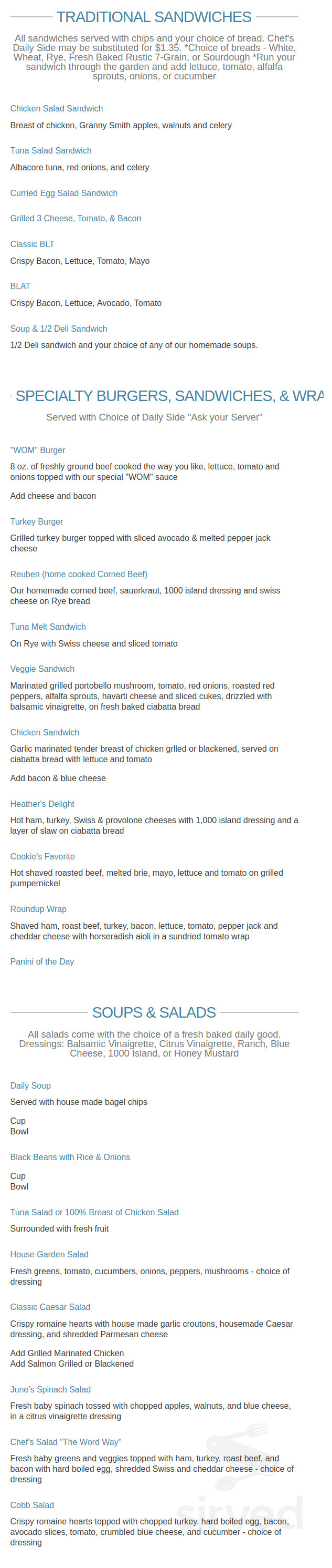 Original Word of Mouth Venice menu in Venice, Florida, USA