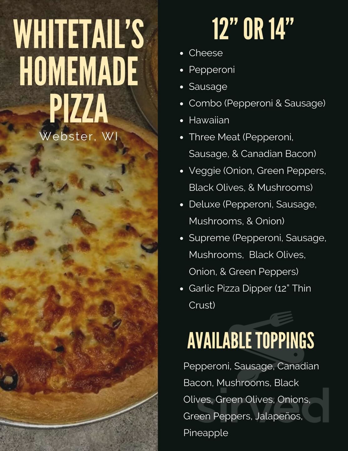 Whitetail Wilderness Bar & Grill menu in Webster, Wisconsin