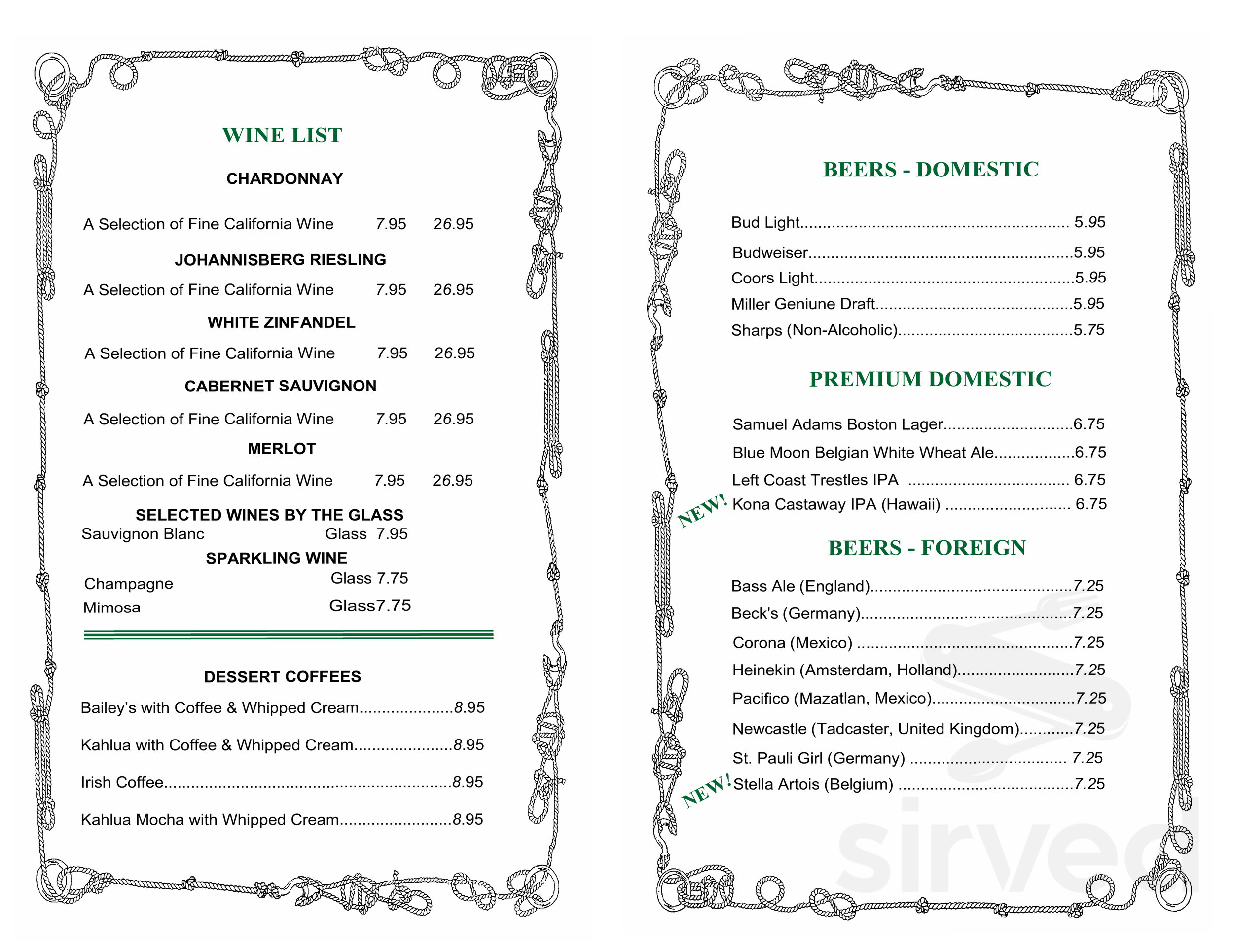 Brig Menu The Brig Restaurant menu in Dana Point, California, USA