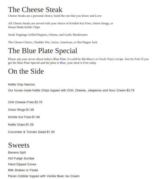 Jersey Girl Catering menu in Morristown, Tennessee, USA