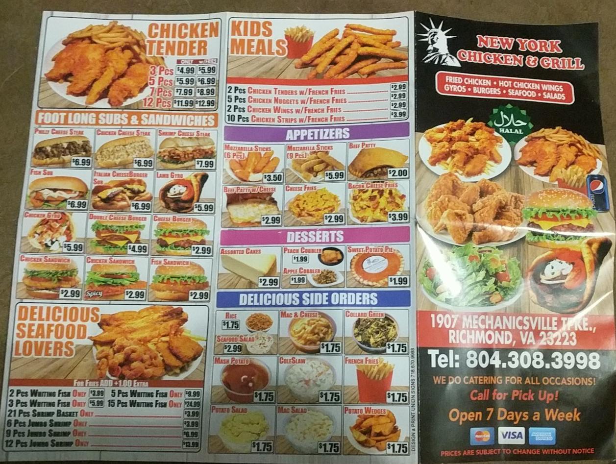 Menu - Richmond VA's Newyork Fried chicken grill | Sirved