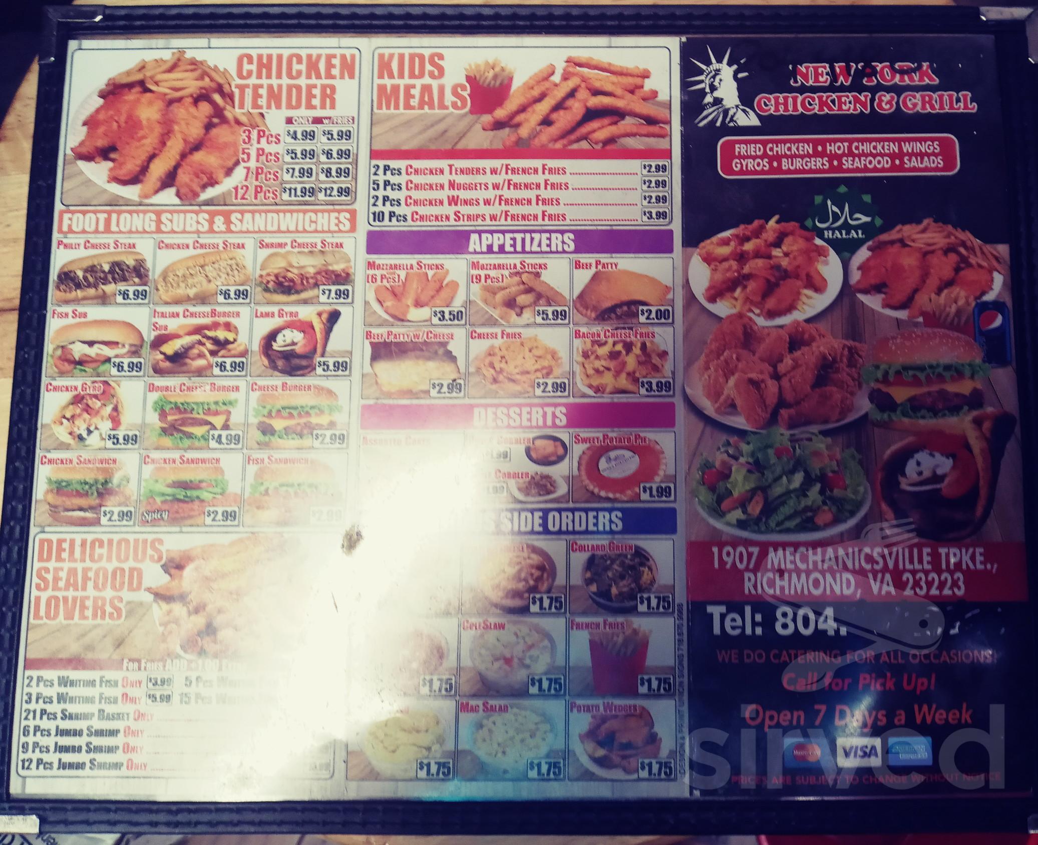 Menu - Richmond VA's Newyork Fried chicken grill | Sirved