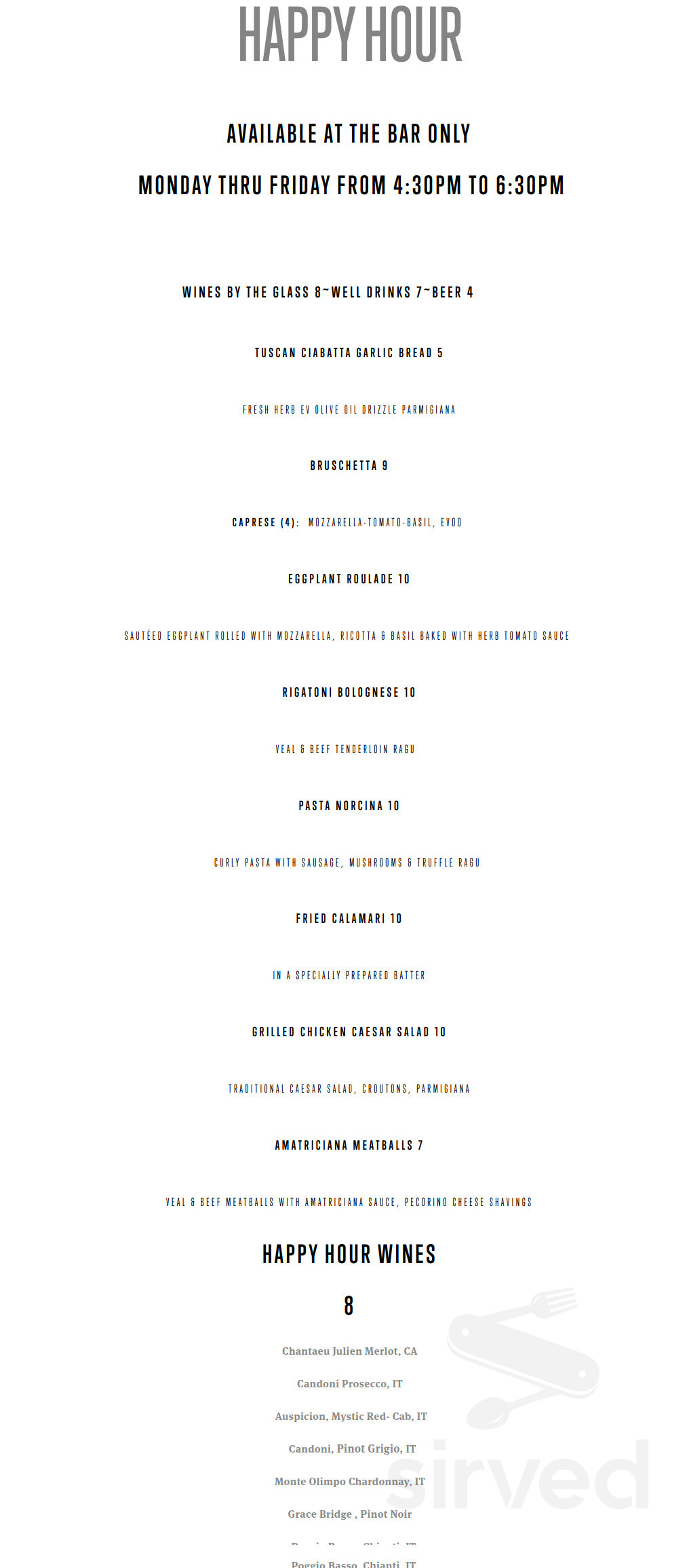 Tomaso's on Camelback menu in Phoenix, Arizona, USA