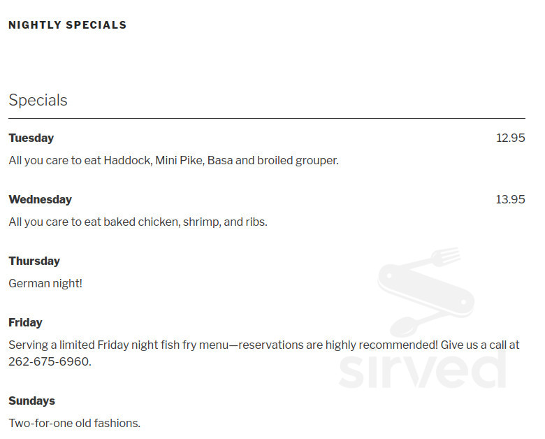 NoNo’s Supper Club menus in Newburg, Wisconsin, United States