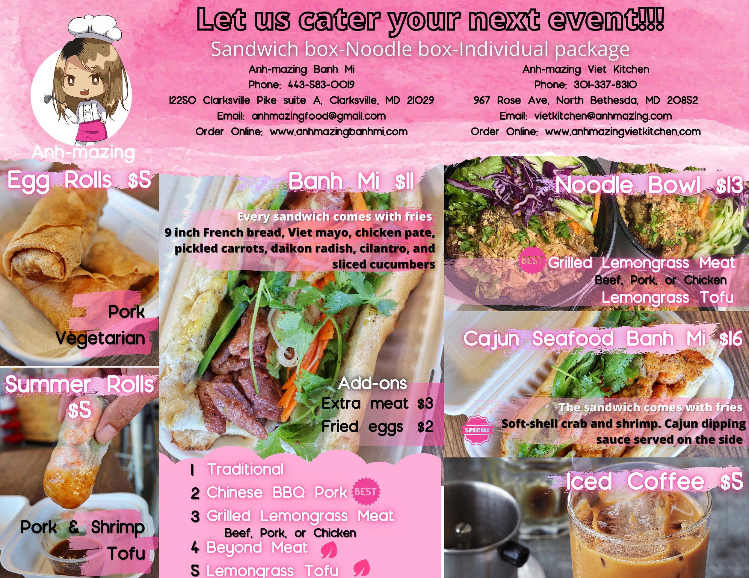 Anh-mazing Banh Mi menu in Clarksville, Maryland