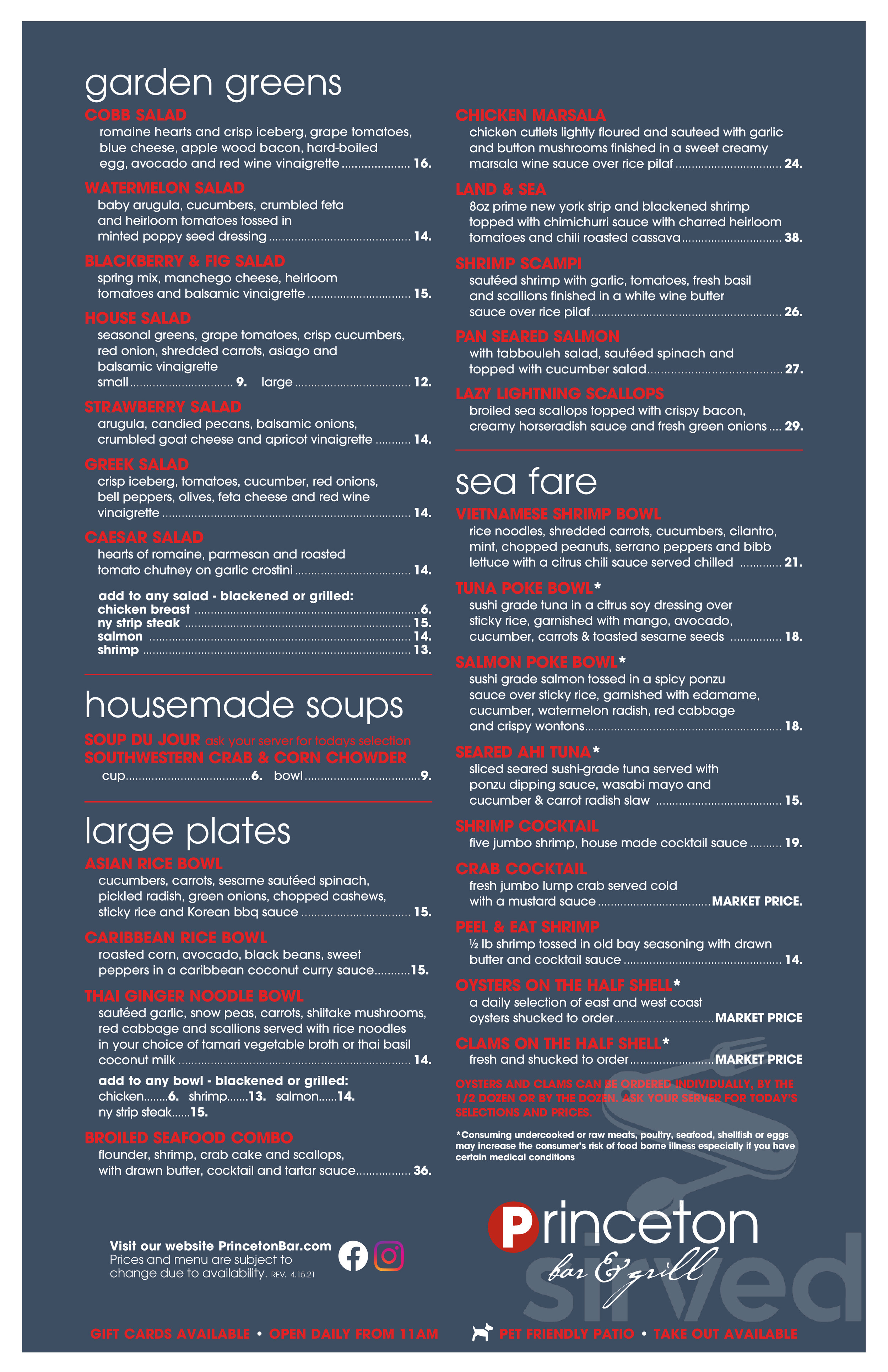 Princeton Bar & Grill menu in Avalon, New Jersey, USA