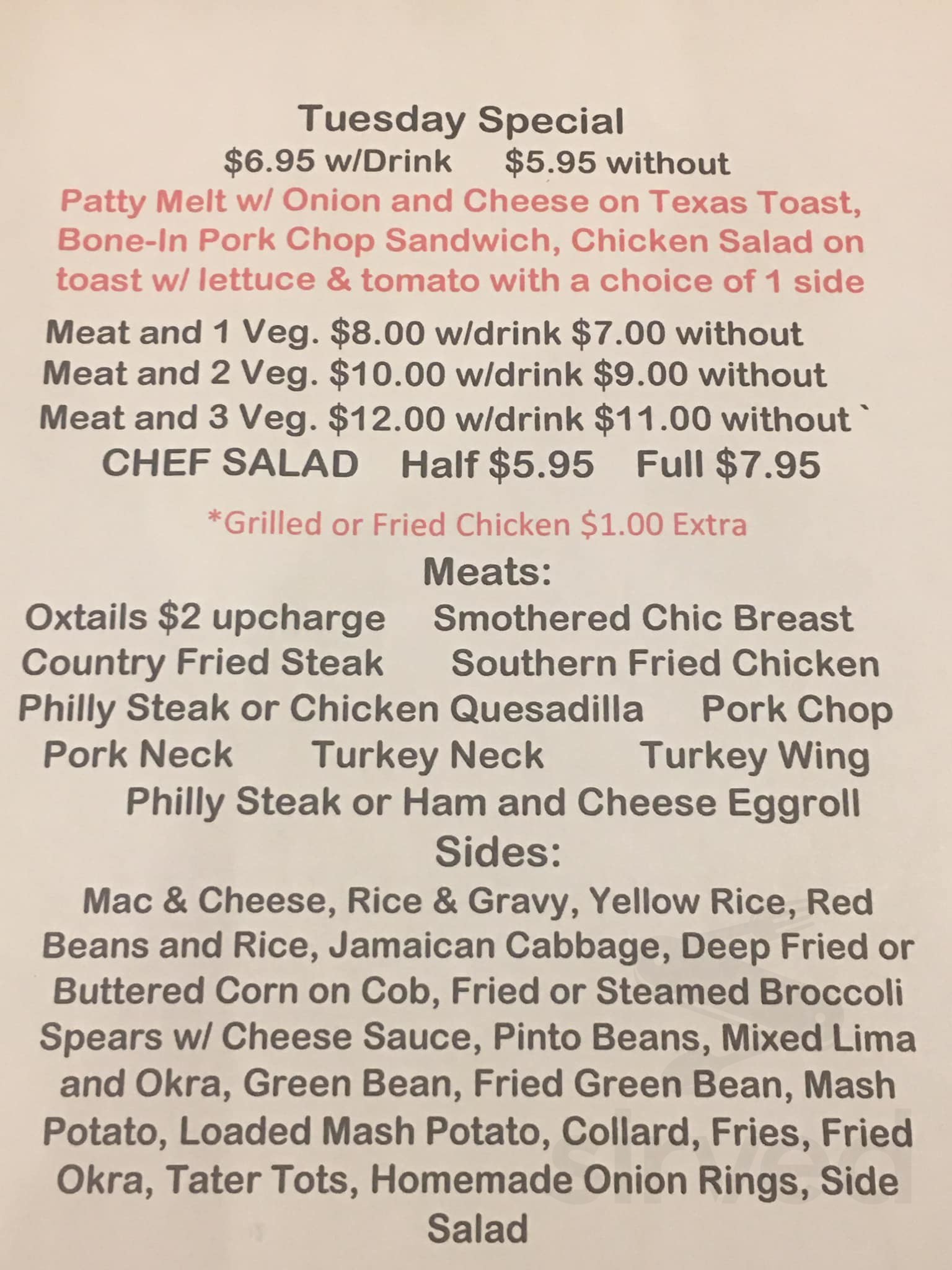Southern Soul on Main menu in Greenwood, South Carolina, USA