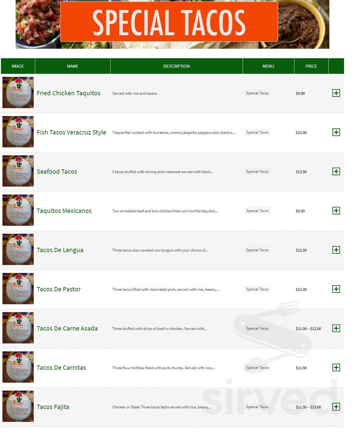 El Nopal Mexican Cuisine menus in Columbus, Indiana, United States