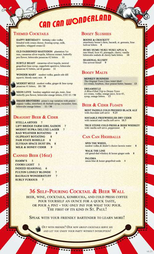 Can Can Wonderland menu in St Paul, Minnesota, USA
