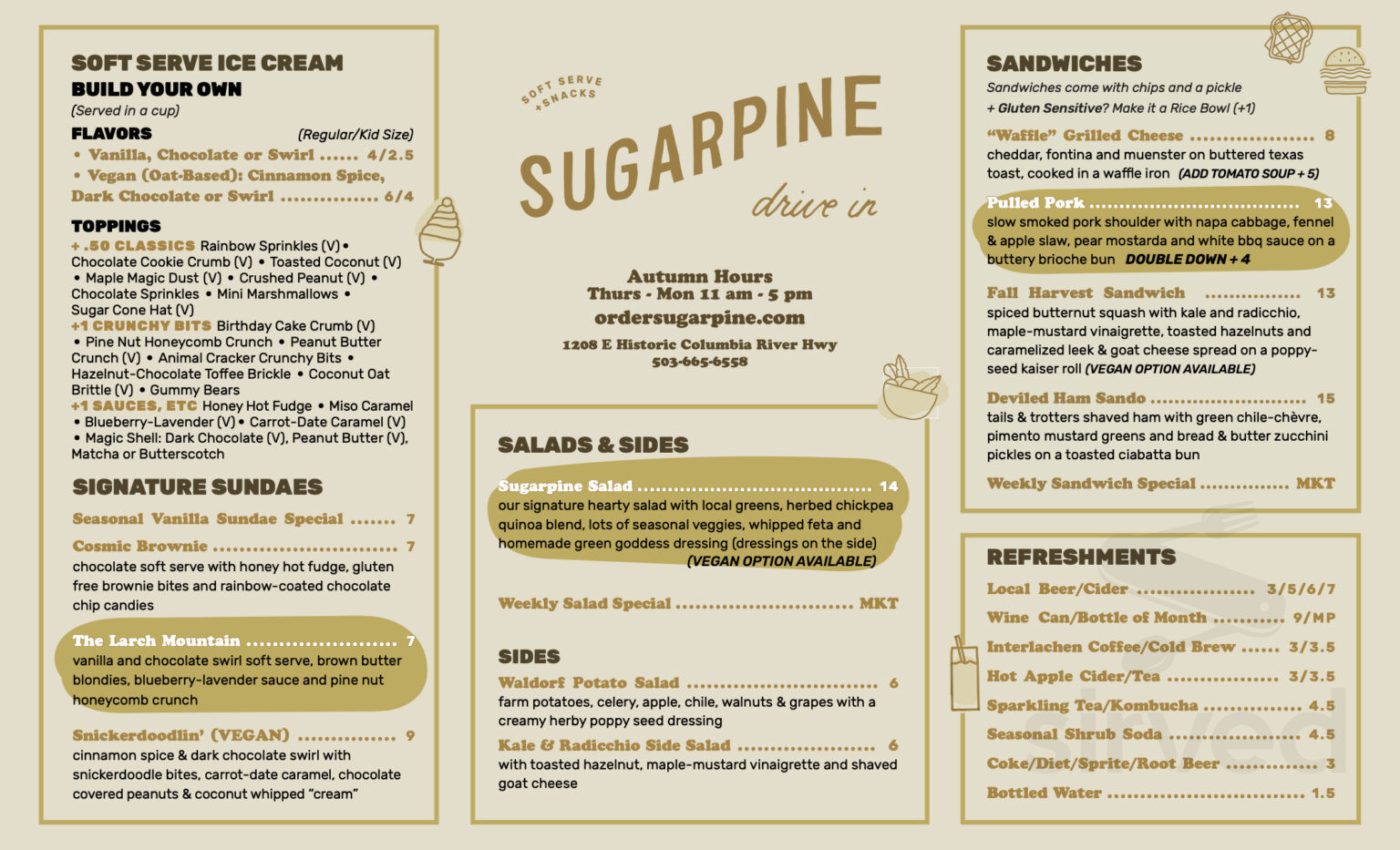 Sugarpine Drive-In menu in Troutdale, Oregon