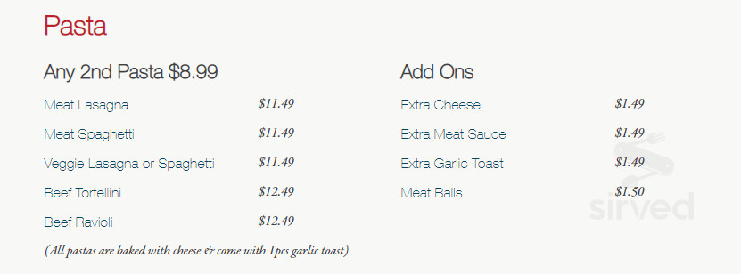 Pizza Factory menu in Winchester, California
