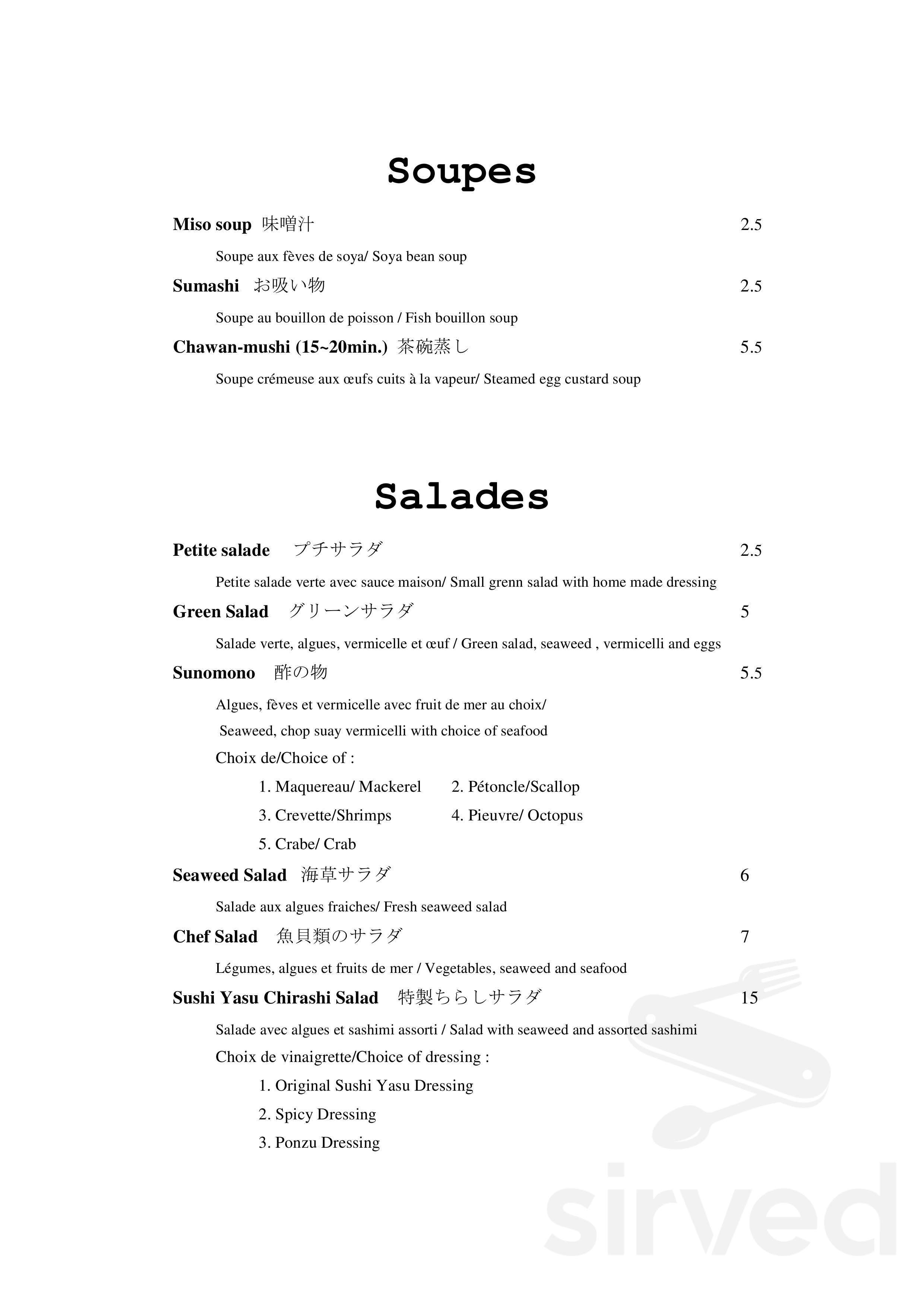 Sushi Yasu Brossard menu in Brossard, Quebec