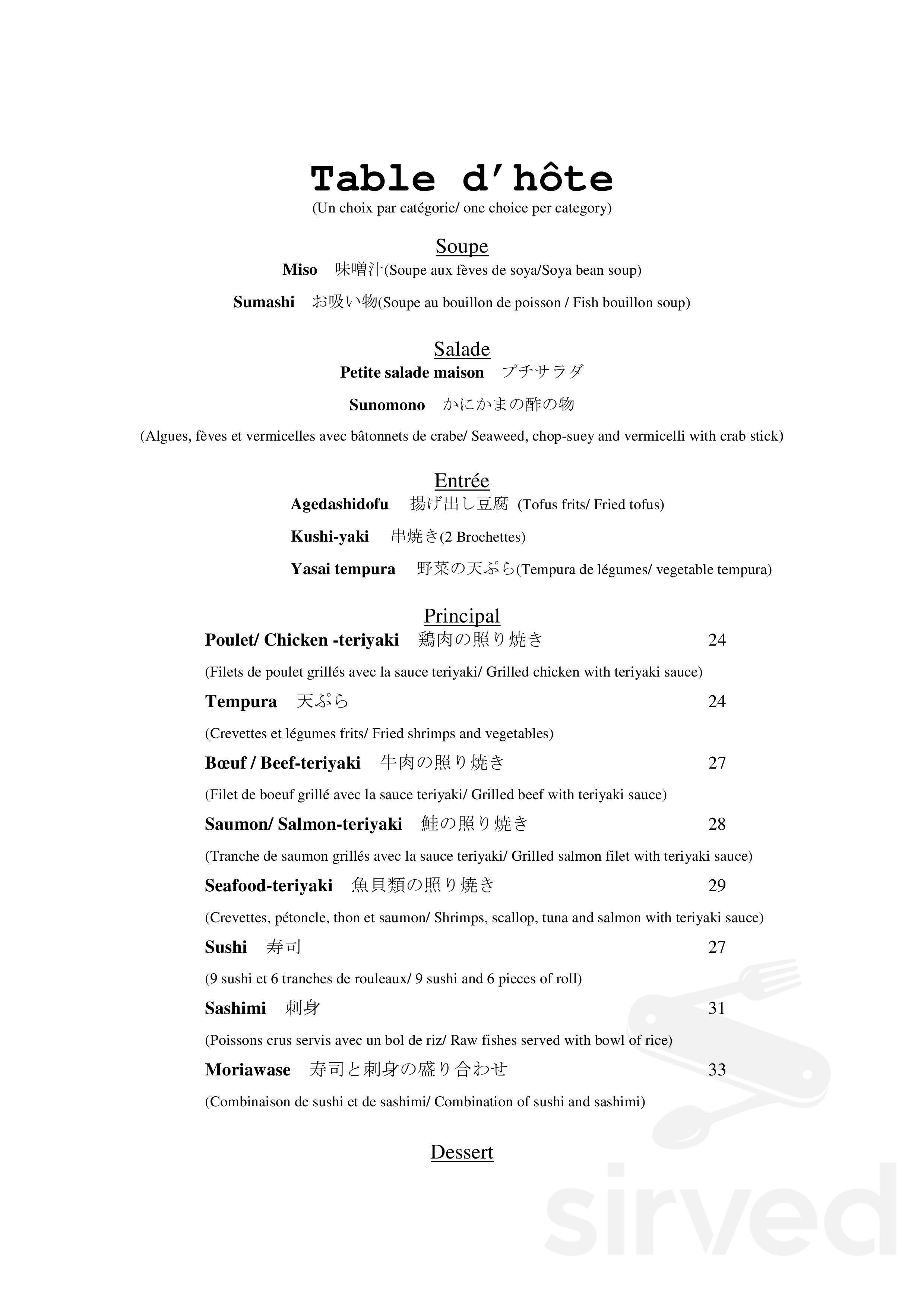 Sushi Yasu Brossard menu in Brossard, Quebec