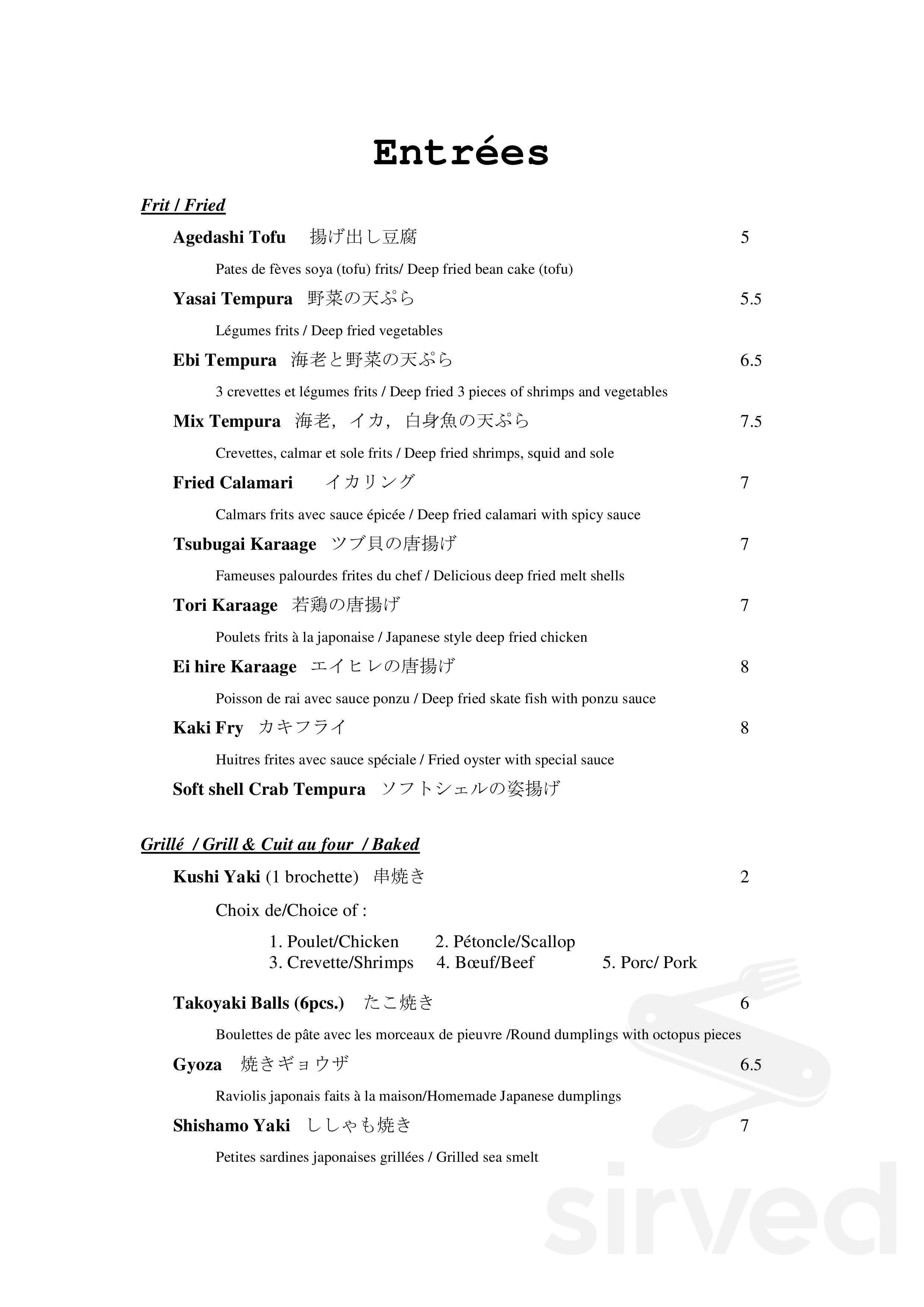 Sushi Yasu Brossard menu in Brossard, Quebec