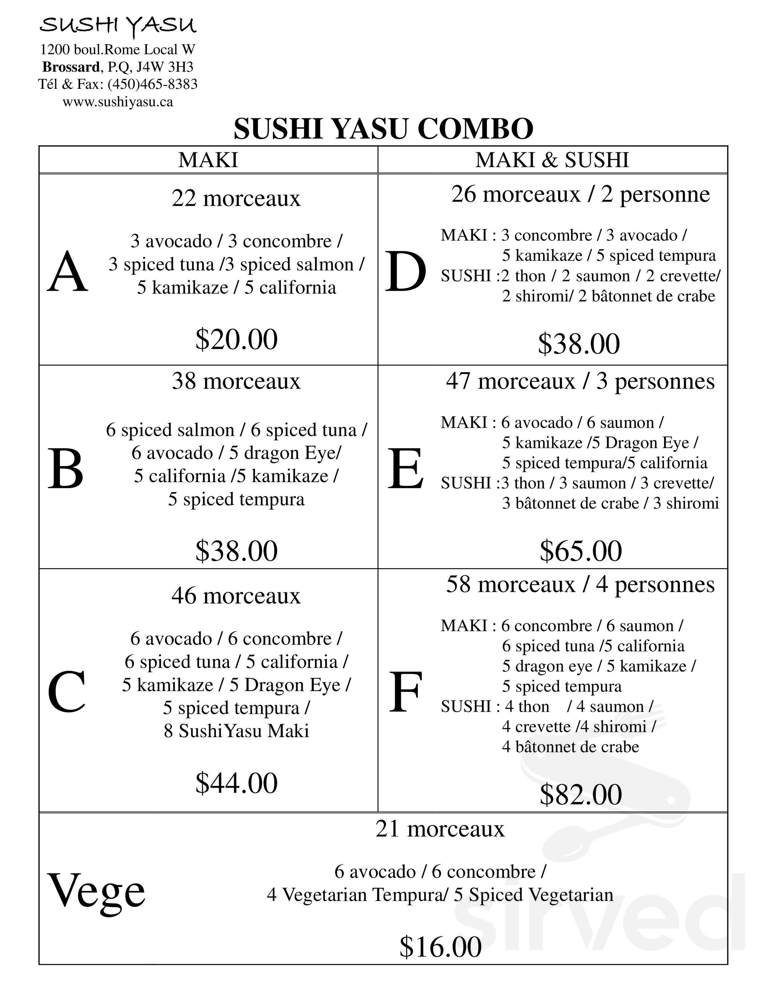 Sushi Yasu Brossard menu in Brossard, Quebec