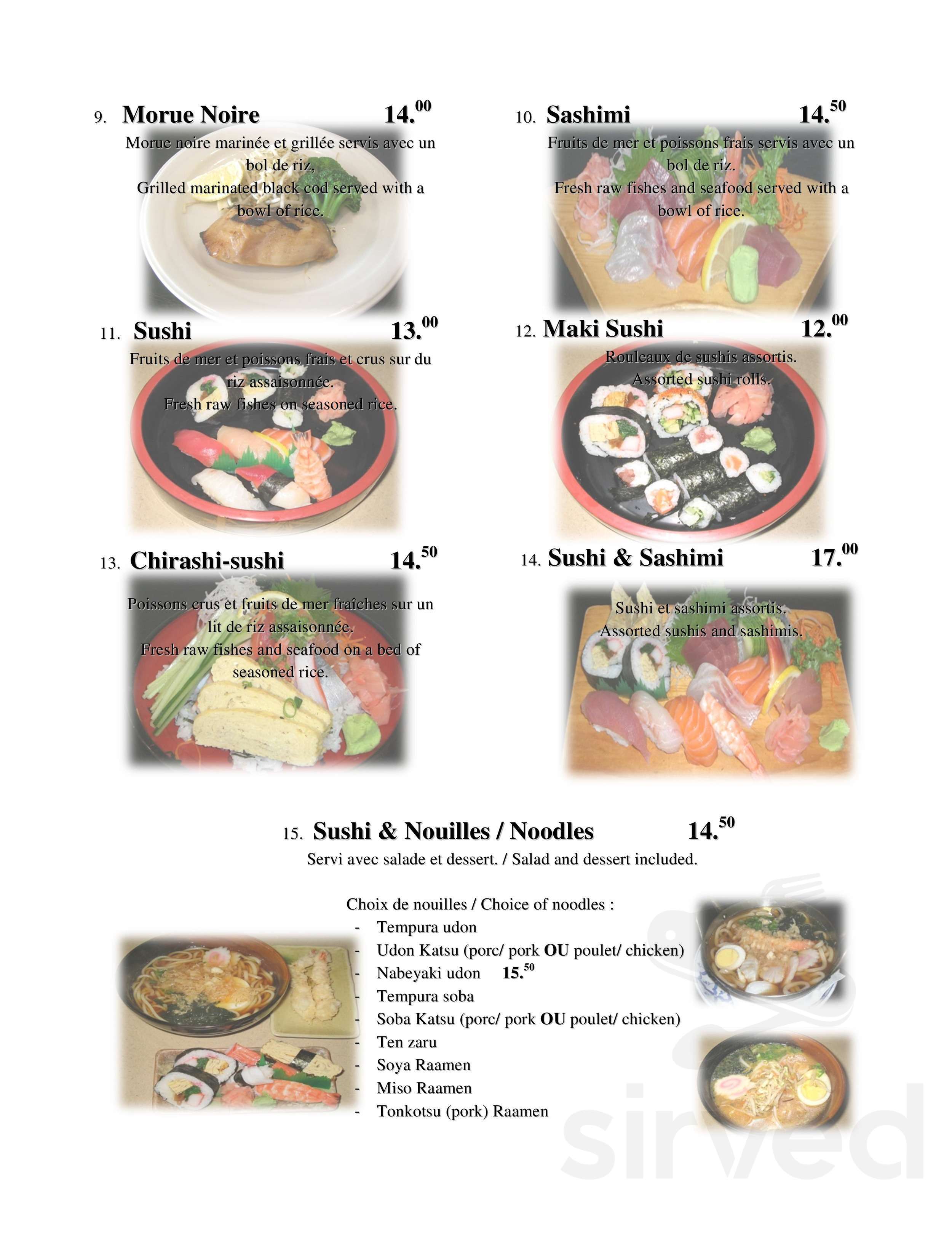 Sushi Yasu Brossard lunch menu in Brossard, Quebec