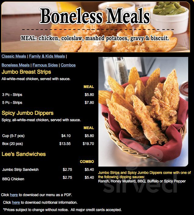 Lee's Famous Recipe Lima Ohio 3 Lee's Famous Recipe Chicken menu in Lima, Ohio, USA