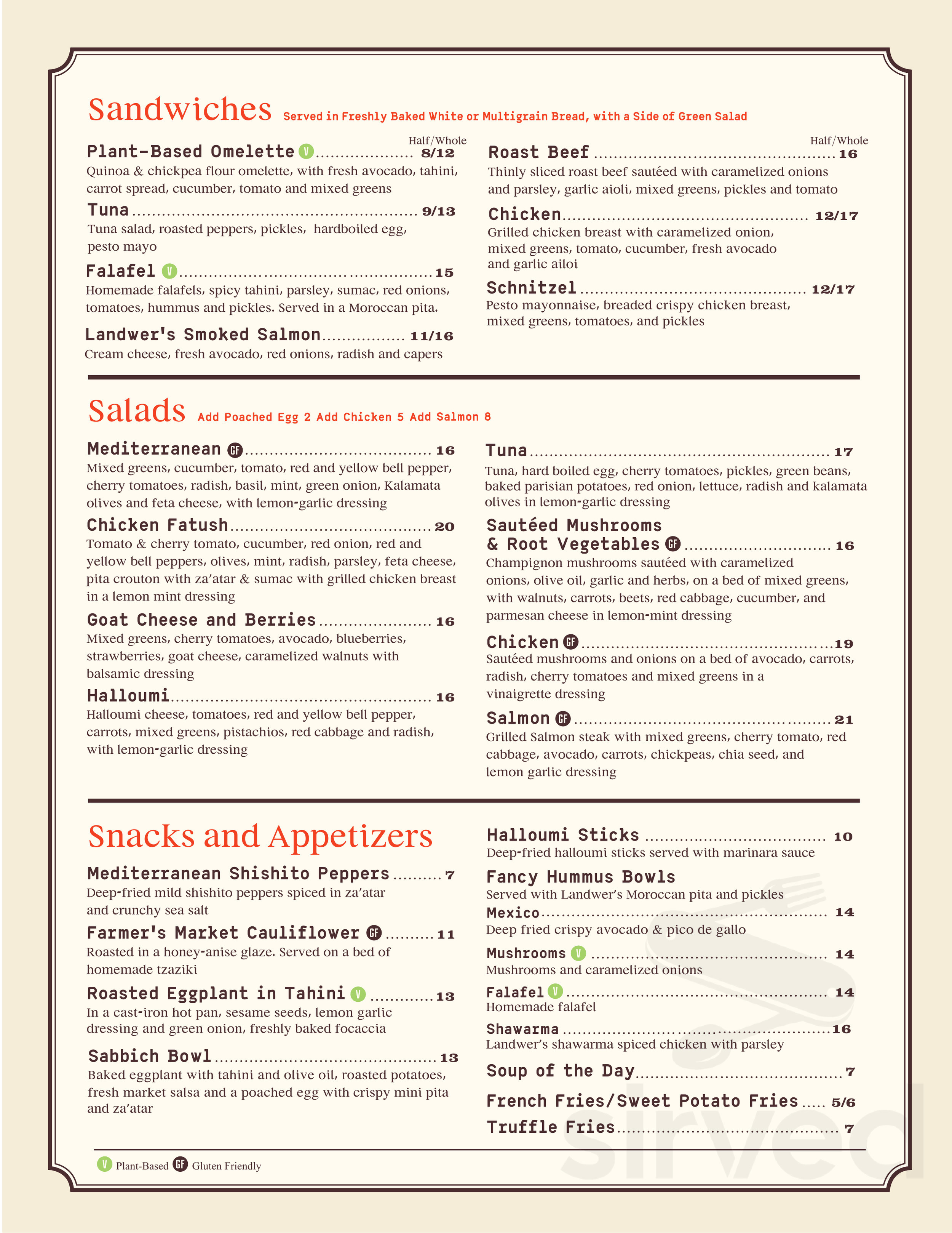 Menu - Toronto ON's Cafe Landwer | Sirved