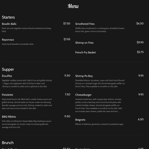 La Oie Cajun Cuisine menu in Vancouver, Washington, USA