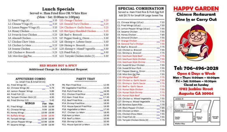 Happy Garden Chinese Buffet menu in Oconto, Wisconsin