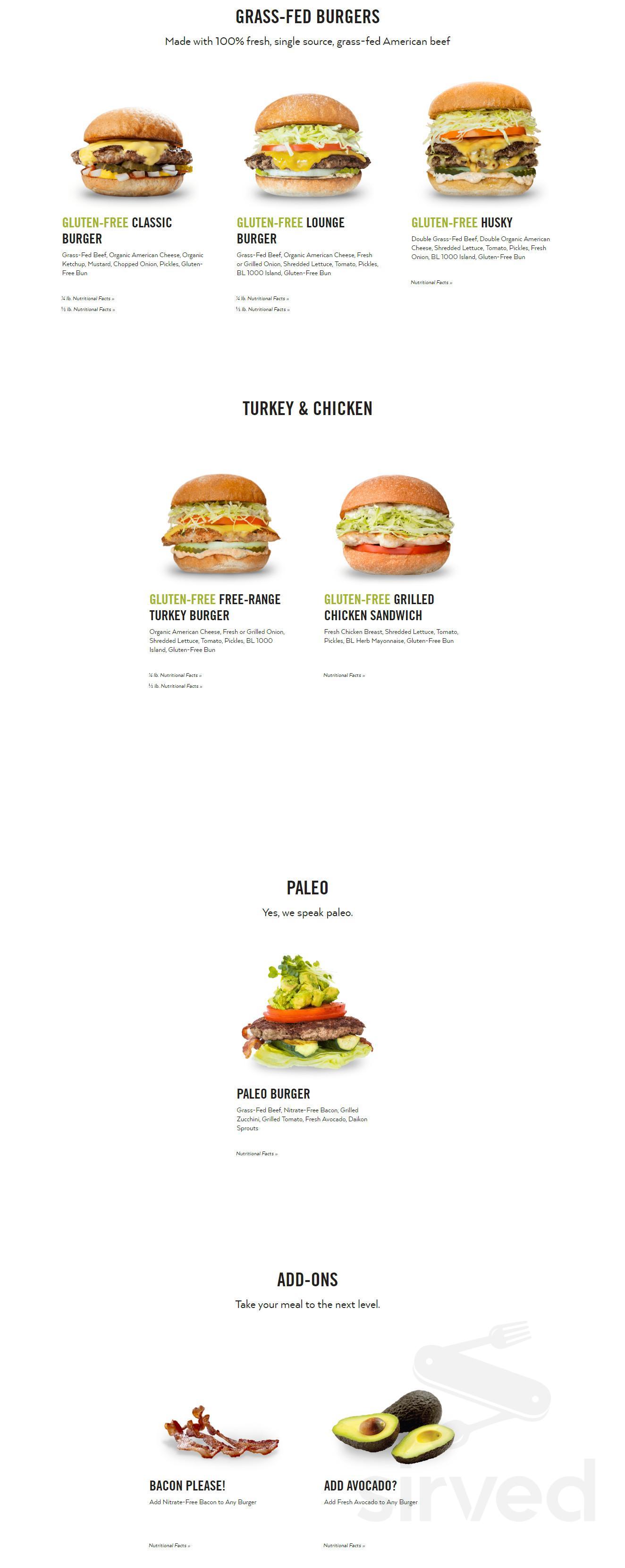 Burger Lounge menu in Del Mar, California