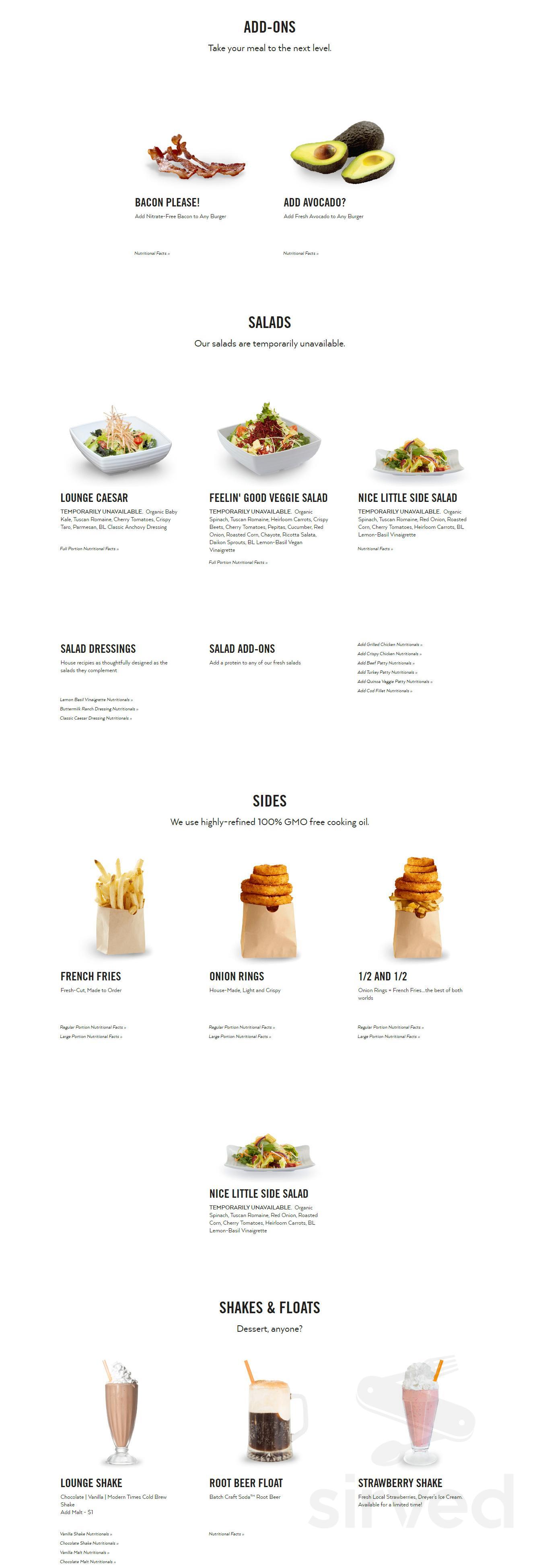 Burger Lounge menu in Del Mar, California